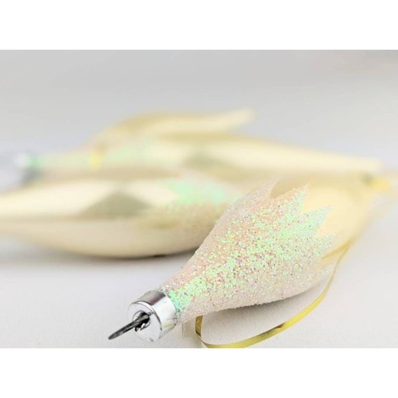 Set of 4 Glass Icicle Ornaments Gold Blush Glitter Gold Vintage 1980s Holiday - Picture 1 of 6